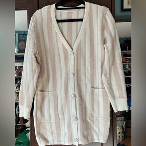 Vintage Cream and Light Pink Striped Button-Front Sweater